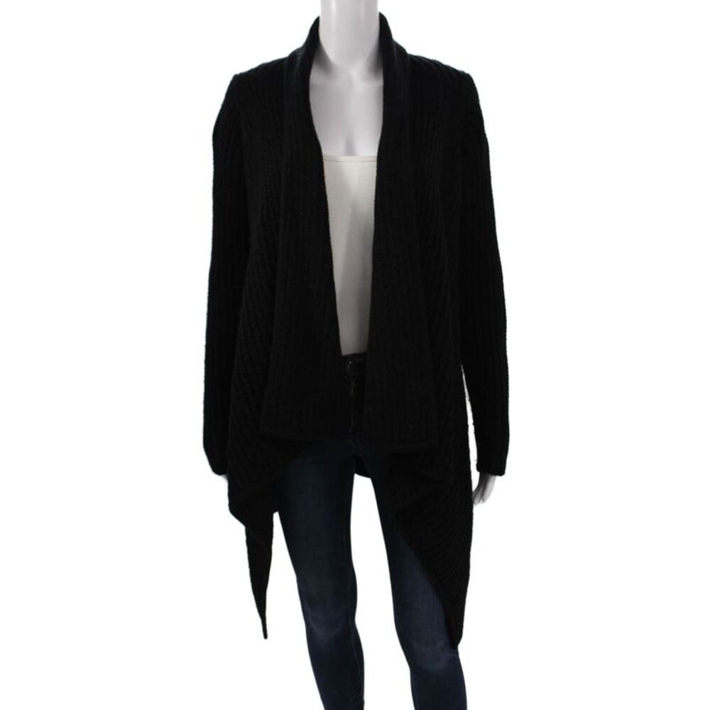 Courage.b Unisex Cardigan Black Wool Boho Long Sleeve Drawstring Size S